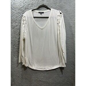 REBEL WILSON X ANGELS 2X Blouse White V Neck Cold Lace Up Shoulder Top 2X